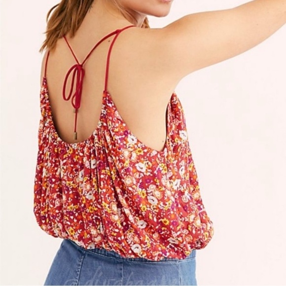 Free People Daisy Babe Floral Tank Red Spring Summer SZ L - Picture 2 of 7